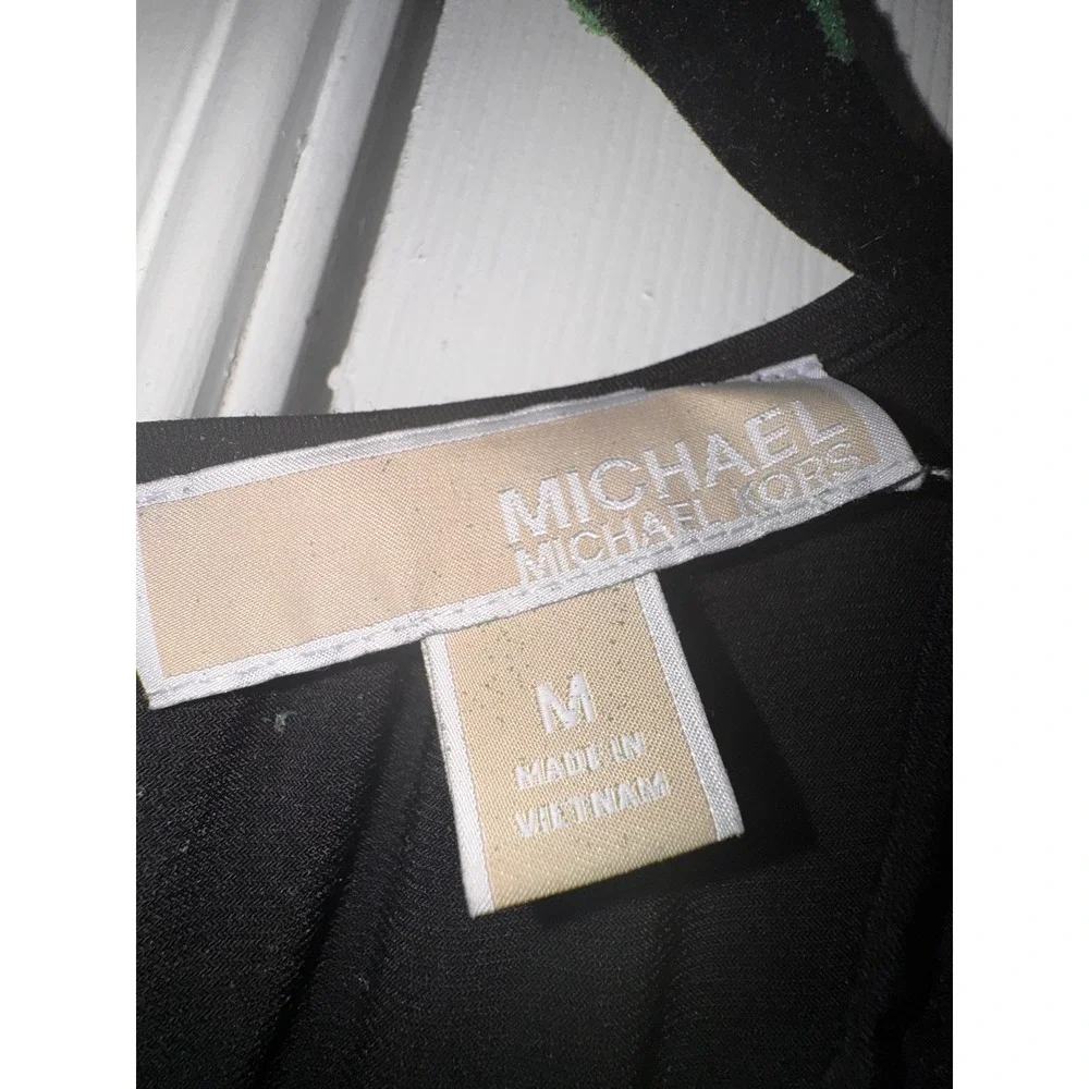 Michael Michael Kors Black Wide Leg Jumpsuit‎ Gold Chain Tassel V-Neck Medium